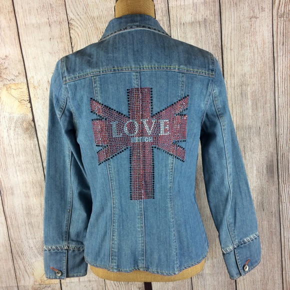 Love Stitch Jackets & Blazers - Love Stitch Sequin Cross Denim Jean Jacket Sz L